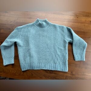 Sezane Light Blue Mock Neck Wool Blend Sweater